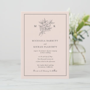 Blush Pink Botanical Flower Monogram Wedding Invitation