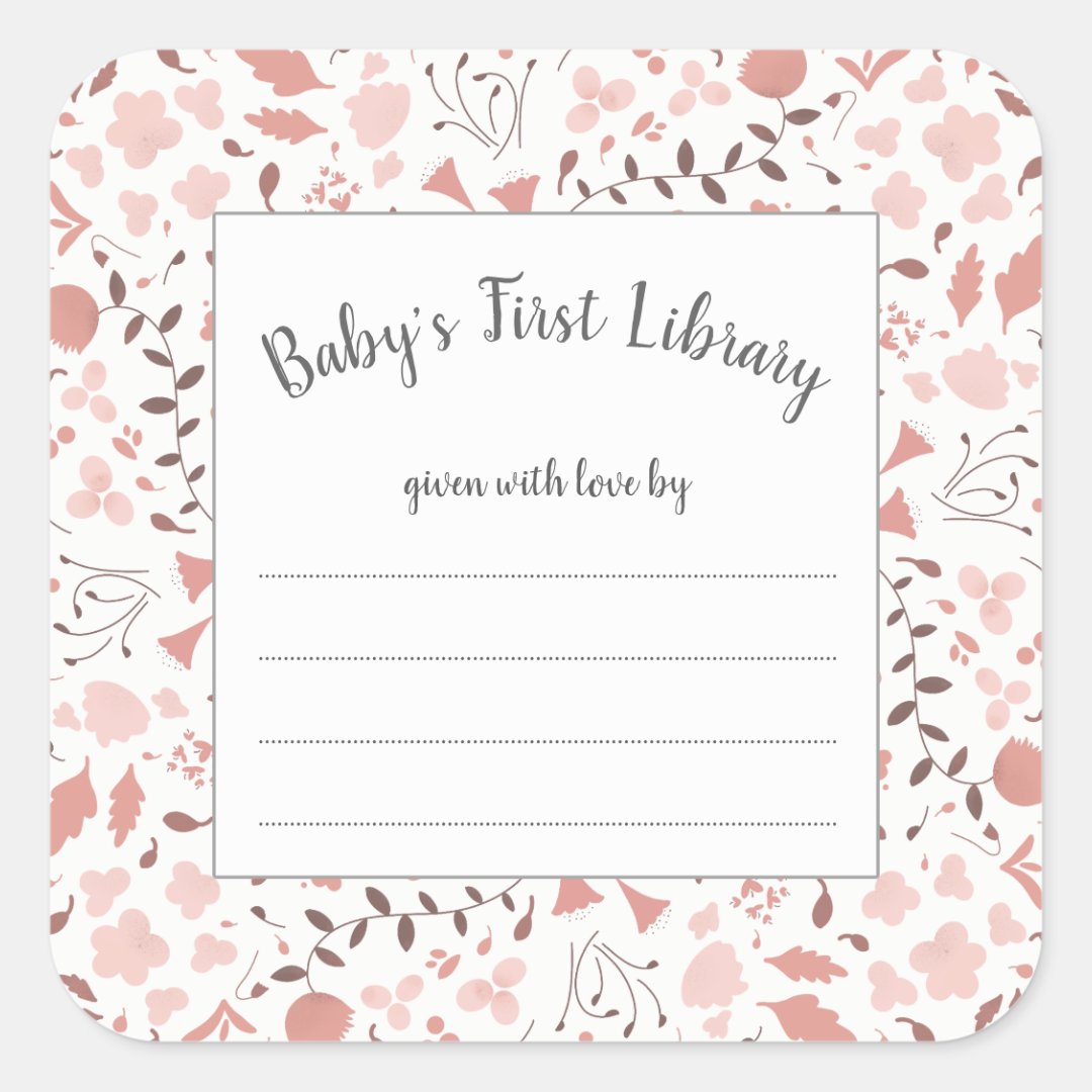 Blush pink botanical girl baby shower book square sticker | Zazzle