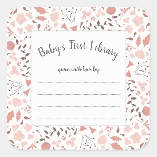 Blush pink botanical girl baby shower book square sticker