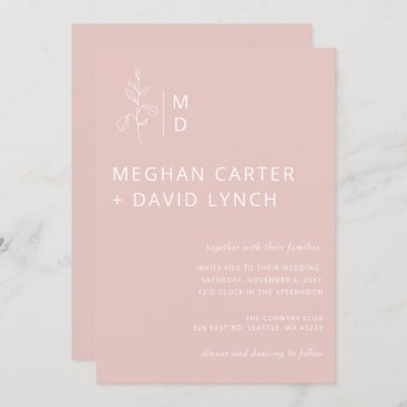 Blush Pink Botanical Monogram Wedding  Invitation