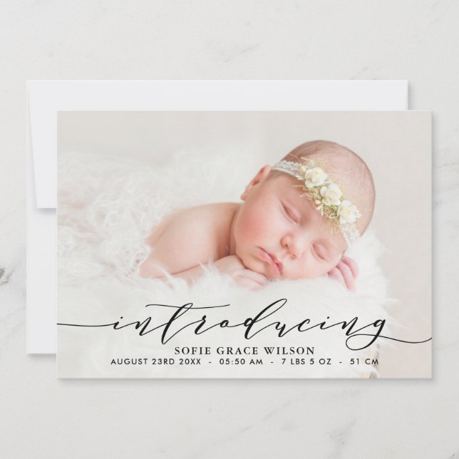 Blush Pink Botanical Photo Birth Announcement II (Front)