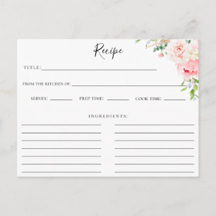 Blush Pink Botanical Recipe Card