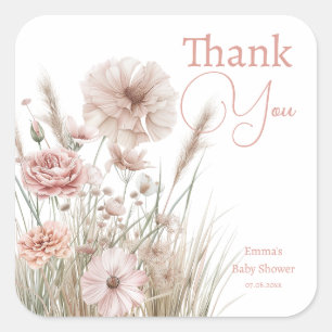 Blush Pink Botanical Wedding & Baby Shower Square Sticker