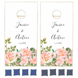 Blush Pink Botanical Wedding Cornhole Set
