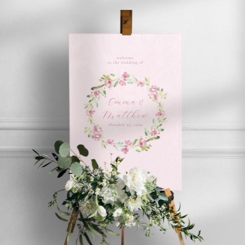 Blush Pink Botanical Wreath Wedding Welcome Sign