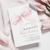 Coquette Pink Bow First Birthday Invitation
