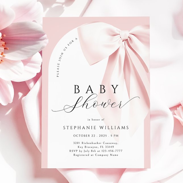  Blush Pink Bow Arch Baby Shower Invitation (Creator Uploaded)