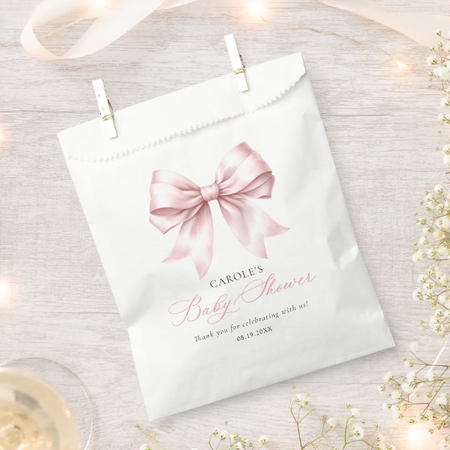 Blush Pink Bow Baby Girl Baby Shower Favor Bag (Clipped)