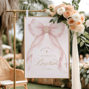 Blush pink Bow baby Girl Baptism Welcome Foam Board
