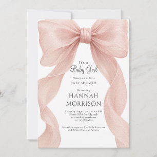 Blush Pink Bow Baby Girl Shower Coquette Invitation