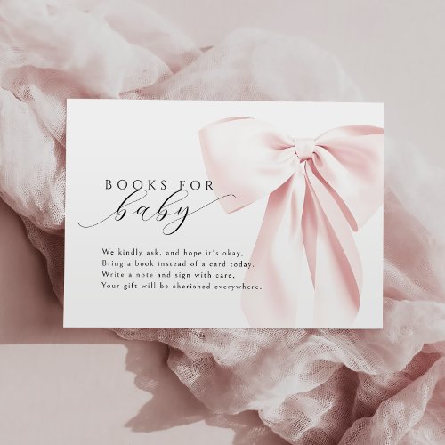 Blush Pink Bow Baby Shower Books for Baby  Enclosure Card