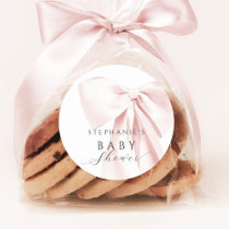 Blush Pink Bow Baby Shower Classic Round Sticker