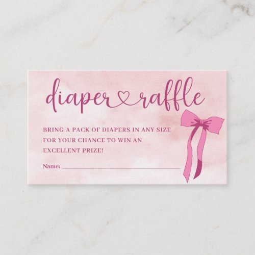 Blush Pink Bow Baby Shower Diaper Raffle Enclosure Card