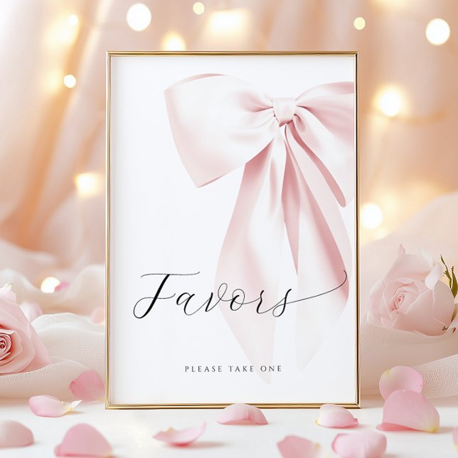 Blush Pink Bow Baby Shower Favors Table Sign (Creator Uploaded)