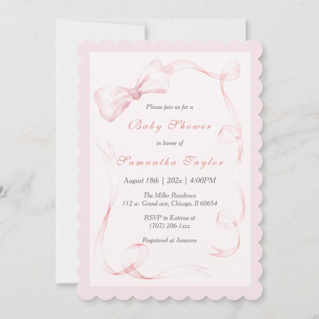 Blush Pink Bow Baby Shower Invitation (Front)