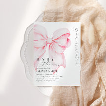 Blush Pink Bow Baby Shower Invitation