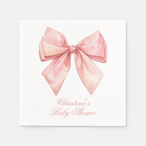 Blush Pink Bow Baby Shower Napkins