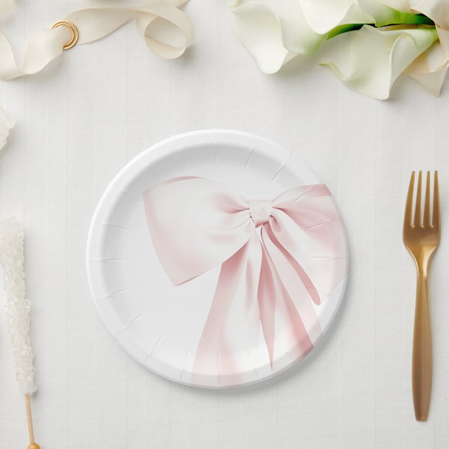 Blush Pink Bow Baby Shower Paper Plates (Creator Uploaded)