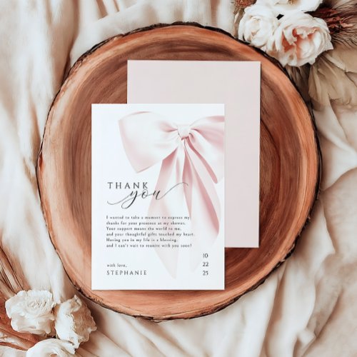 Blush Pink Bow Baby Shower Thank You Card 