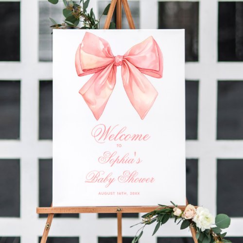Blush Pink Bow Baby Shower Welcome Sign