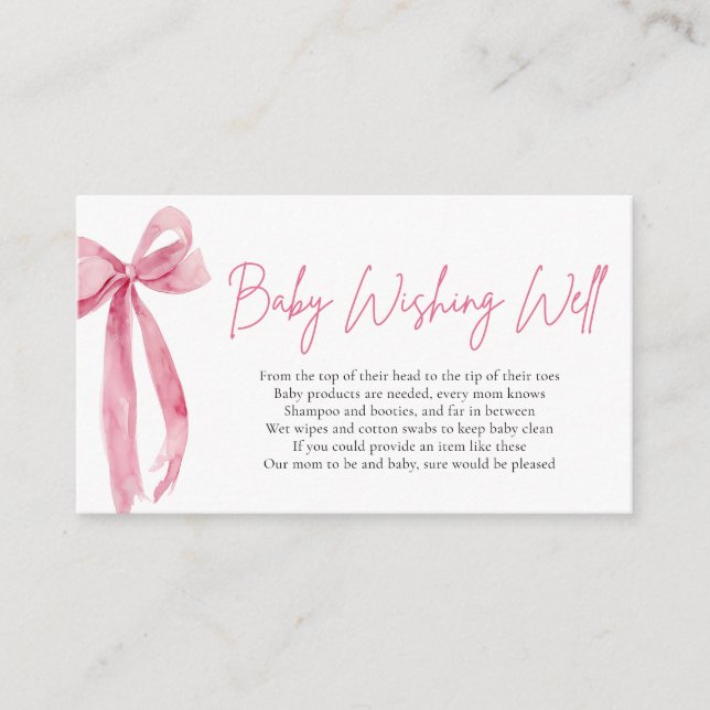 Blush Pink Bow Baby Wishing Well Baby Shower Enclosure Card (Front)