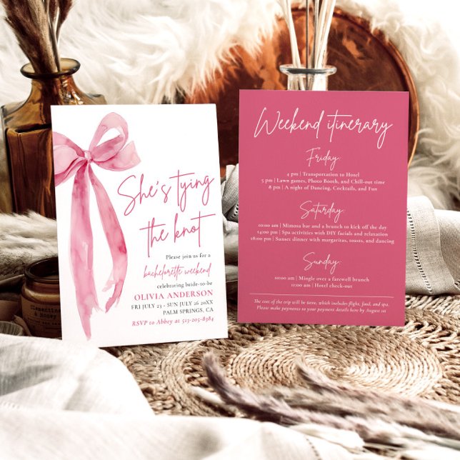 Blush Pink Bow Bachelorette Weekend Itinerary Invitation (Creator Uploaded)