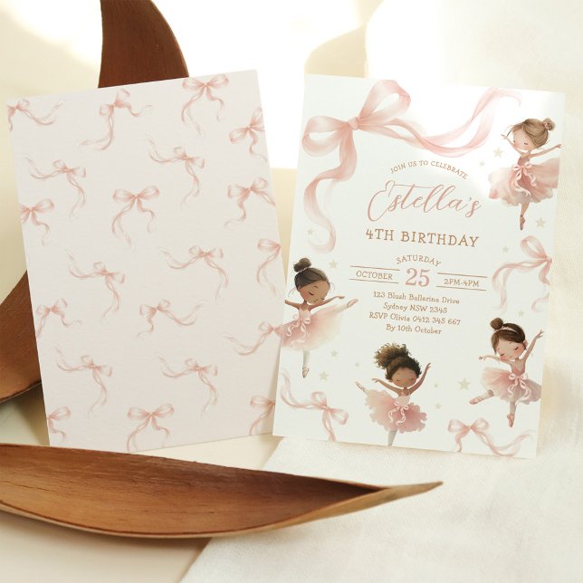 Blush Pink Bow Ballerina Birthday Invitation (Creator Uploaded)