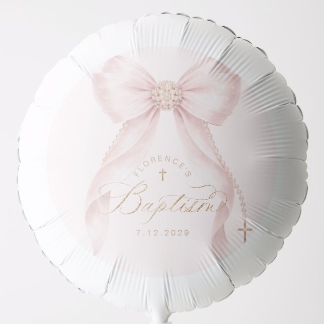 Blush Pink Bow Baptism Cross Balloon (Front)