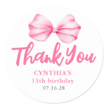 Blush Pink Bow Birthday Favors Thank You