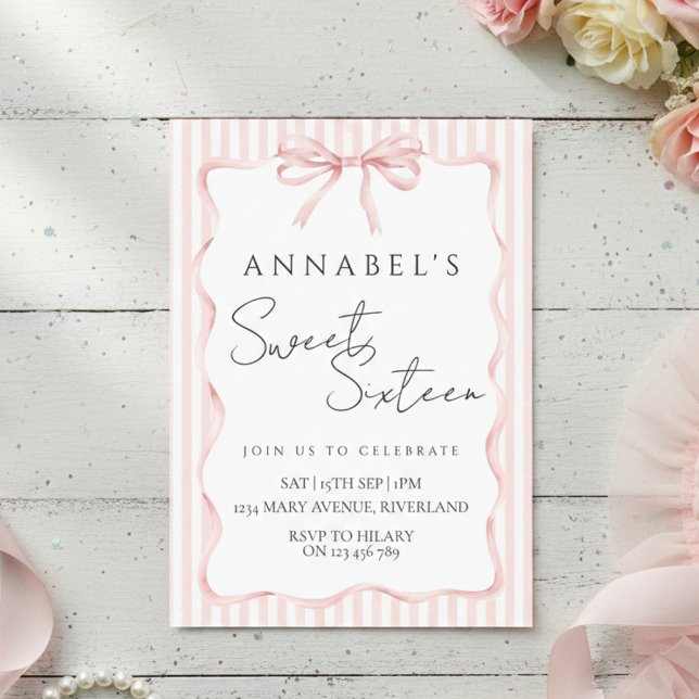 Blush Pink Bow Birthday Invitation (Creator Uploaded)