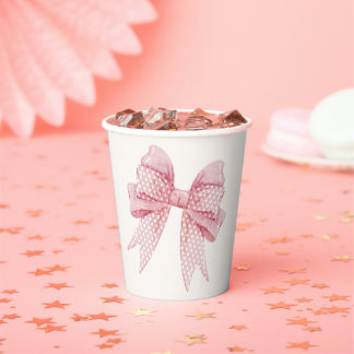Blush Pink Bow Birthday Paper Cups