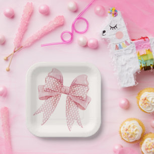 Blush Pink Bow Birthday Paper Plates