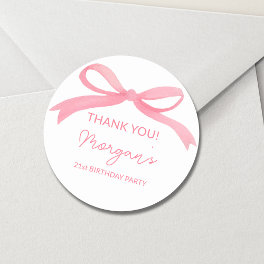 Blush Pink Bow Birthday Party Cute Classic Round Sticker