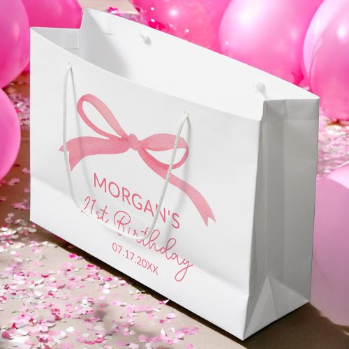 Blush Pink Bow Birthday Party Cute Name Large Gift Bag