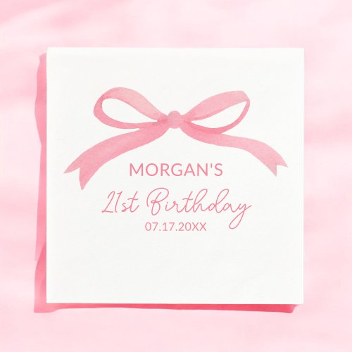 Blush Pink Bow Birthday Party Cute Name Napkins