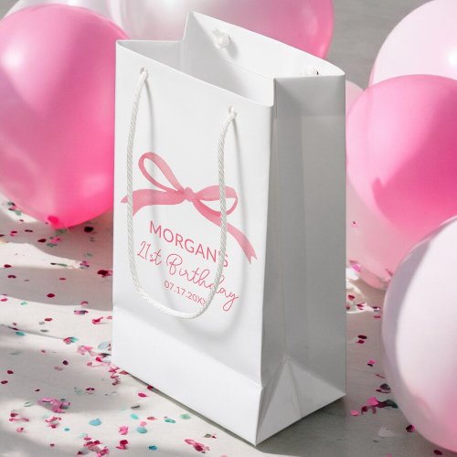 Blush Pink Bow Birthday Party Cute Name Small Gift Bag