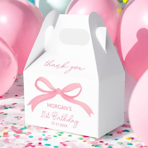 Blush Pink Bow Birthday Party Thank You Name Favor Boxes