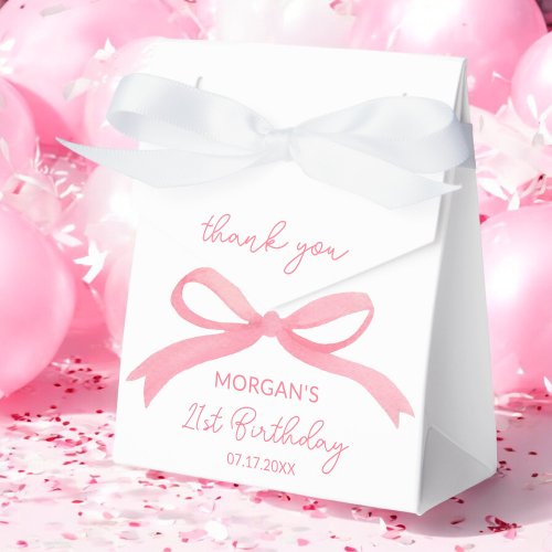 Blush Pink Bow Birthday Party Thank You Name Favor Boxes