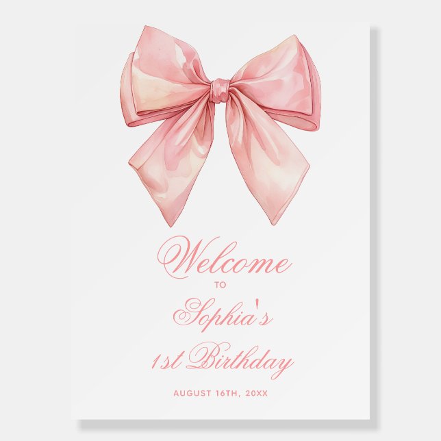 Blush Pink Bow Birthday Welcome Sign (Front)