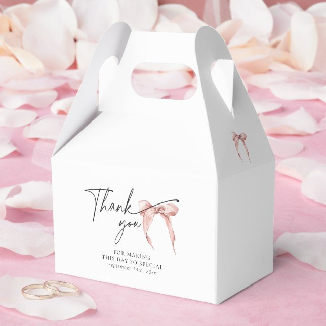 Blush Pink Bow Bridal Coquette Gable Favor Box (Wedding)