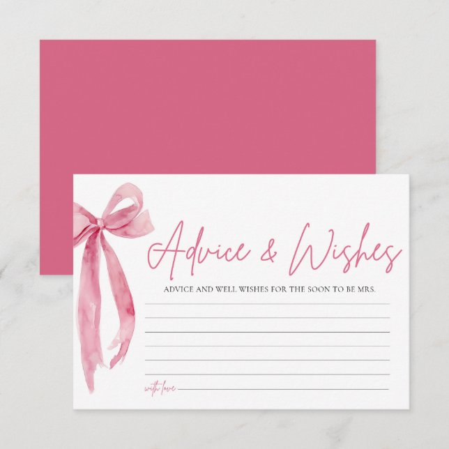 Blush Pink Bow Bridal Shower Advice & Wishes Card (Front/Back)