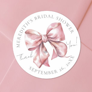 Blush Pink Bow Bridal Shower Classic Round Sticker
