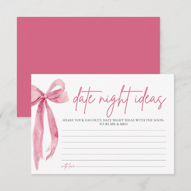 Blush Pink Bow Bridal Shower Date Night Ideas Game Invitation (Front/Back)