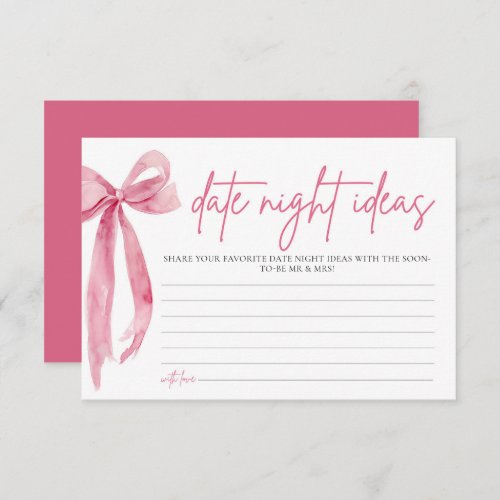 Blush Pink Bow Bridal Shower Date Night Ideas Game Invitation