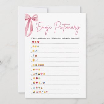 Blush Pink Bow Bridal Shower Emoji Pictionary Game Invitation | Zazzle