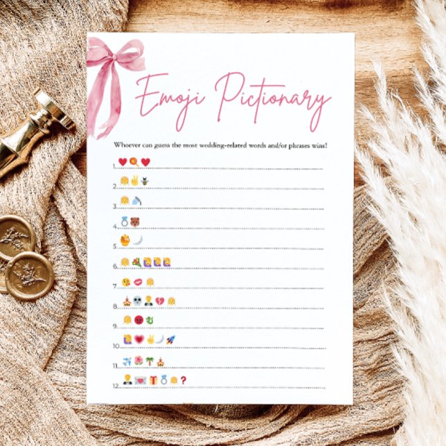 Blush Pink Bow Bridal Shower Emoji Pictionary Game Invitation (Blush Pink Bow Bridal Shower Emoji Pictionary Game)
