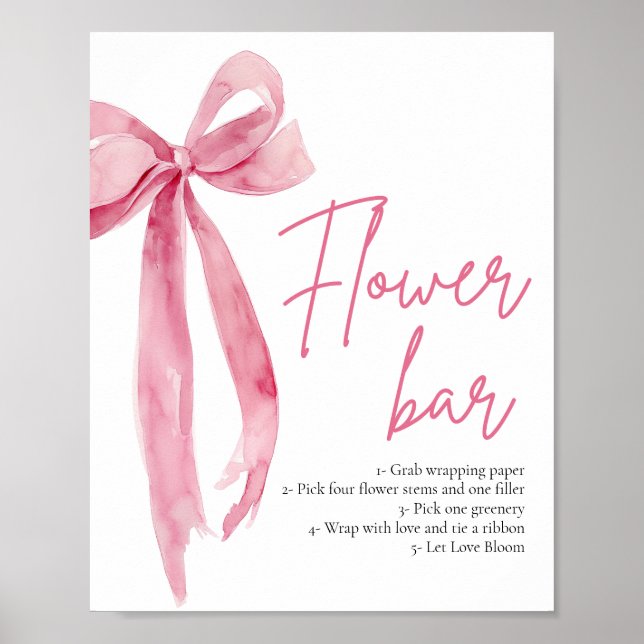 Blush Pink Bow Bridal Shower Flower Bar Sign (Front)