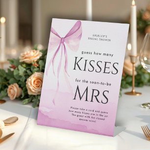 Blush Pink Bow Bridal Shower Guess How Many Kisses Pedestal Sign