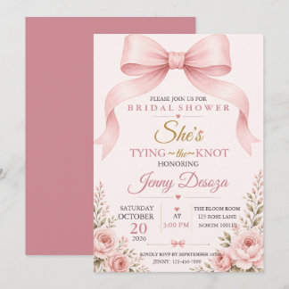 Blush Pink Bow Bridal Shower Invitation