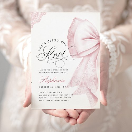 Blush Pink Bow Bridal Shower Invitation